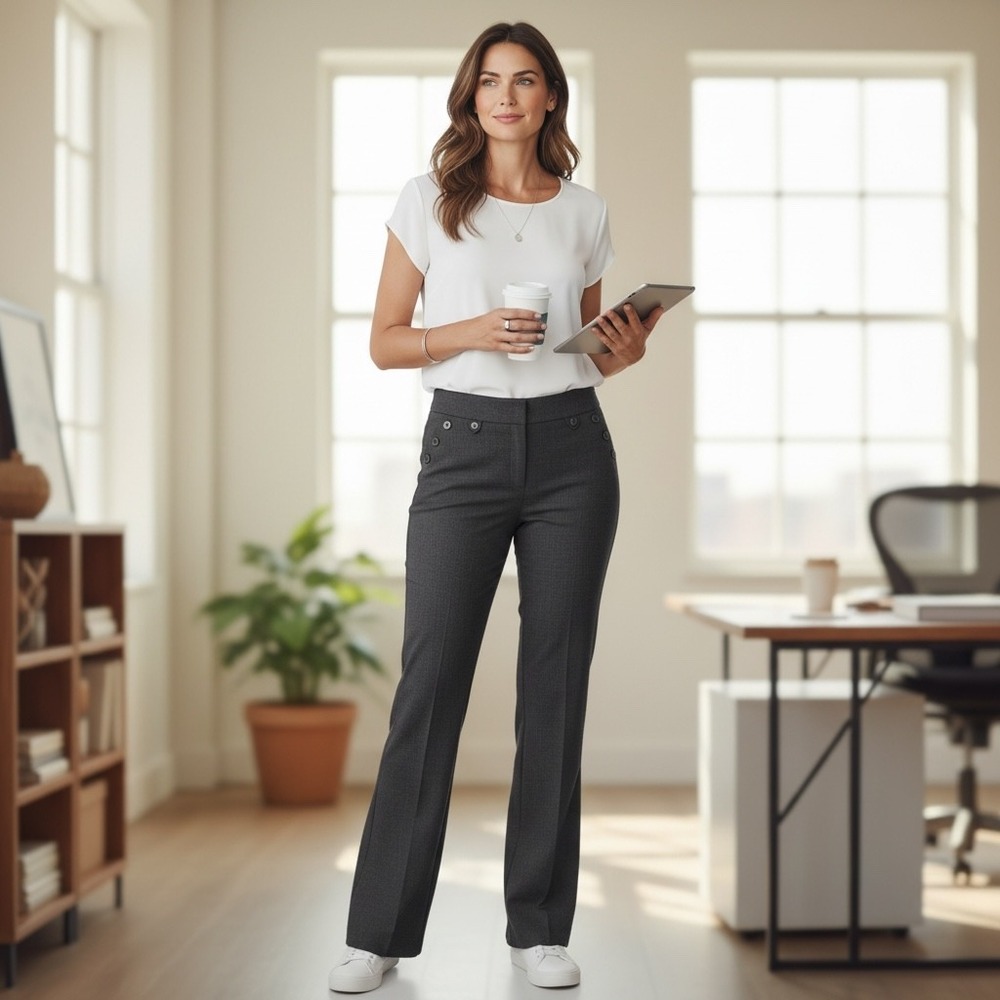 Rekucci Womens Charcoal Gray Bootcut Dress Pants Size 14T Tall Long Professional